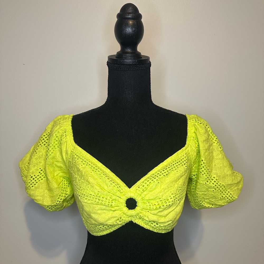 Neon Puff Sleeve Crop Top